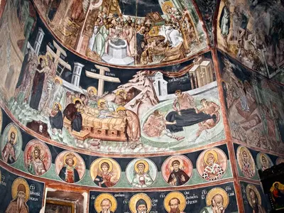 a mural on the ceiling of a church at Vila Dika in Poganovo