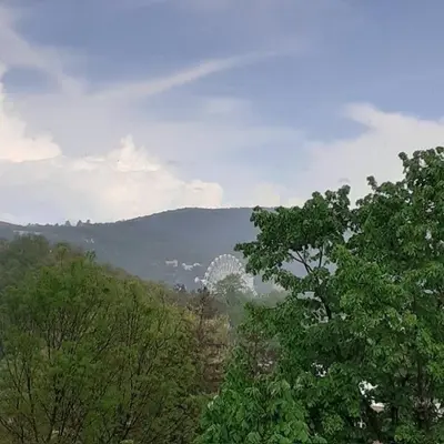 a view of a mountain with trees in the foreground at Apartman Moj kutak 29 in Vrnjačka Banja