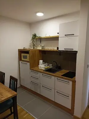 a kitchen with a sink and a counter top at Apartman Moj kutak 29 in Vrnjačka Banja