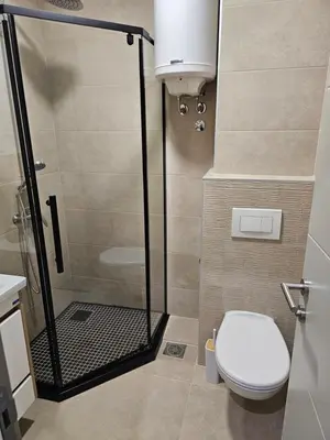 a bathroom with a shower and a toilet at Nest 316 Bela Reka Kopaonik in Brzeće