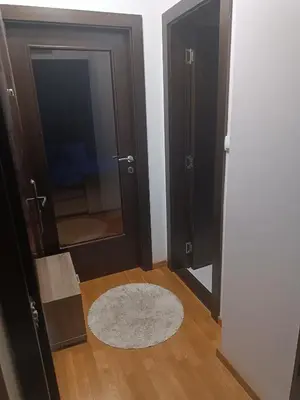 a room with two doors and a rug on the floor at Central Park in Niš