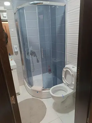 a bathroom with a toilet and a glass shower at Central Park in Niš