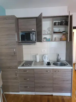 a small kitchen with a sink and a microwave at Central Park in Niš