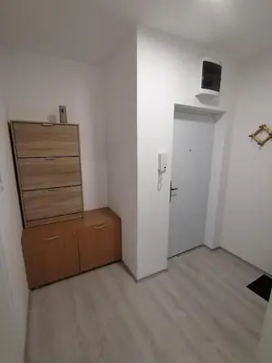 an empty room with a dresser and a door at Apartman Una in Soko Banja