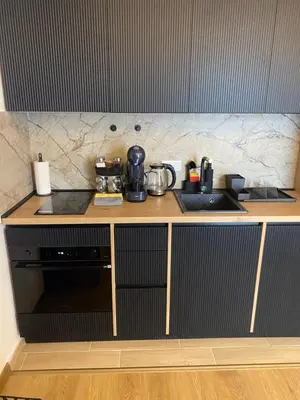 a kitchen counter with a sink and a stove at Magia Vido Apartment-President Kop A109 in Kopaonik