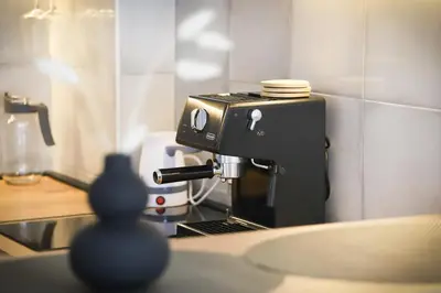 a coffee maker sitting on top of a kitchen counter at Apartman Aleksandra Vrnjacka Banja in Vrnjci