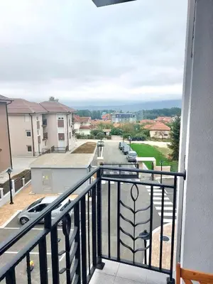 a balcony with a view of a parking lot at Apartman Lena in Vrnjačka Banja