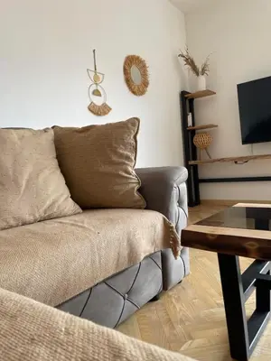 a living room with a couch and a table at La Familia Apartmani in Vrnjačka Banja