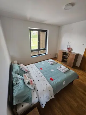 a bedroom with a bed and a window at Apartman Nina in Soko Banja