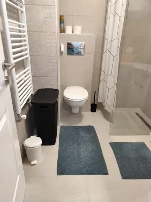 a small bathroom with a toilet and a shower at Bili Prestige Lux in Paraćin
