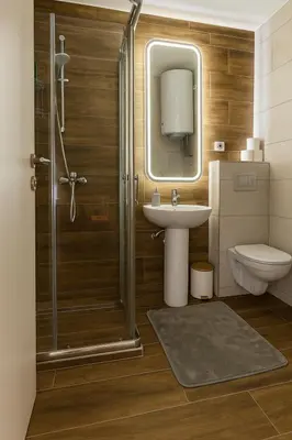 a bathroom with a shower and a sink and a toilet at Rose casa apartments Vrnjacka Banja in Vrnjci
