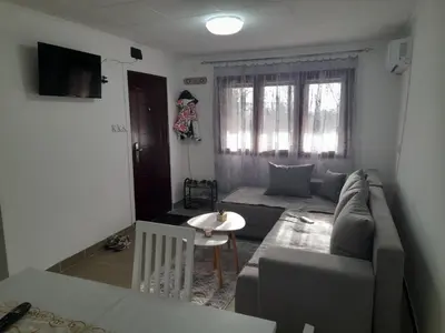 a living room with a couch and a table at Vikendica i apartman HS in Pirot