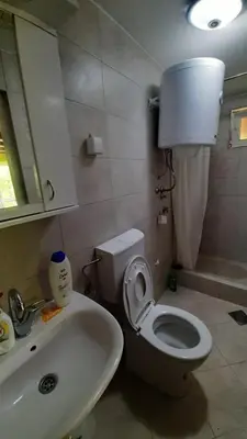 a bathroom with a white toilet and a sink at Vikendica Borjak in Kraljevo