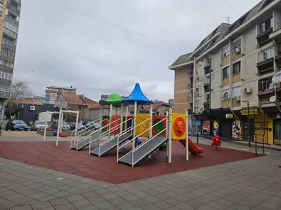 a playground in the middle of a city street at Anastasija Lux 2 in Paraćin