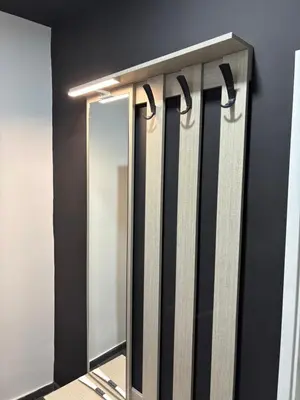 a mirror on a wall with a light above it at Apartman Kostić in Niš