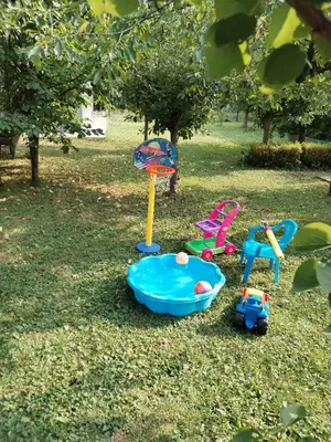 a group of toys sitting on the grass at Guest House Dimitrije in Niška Banja