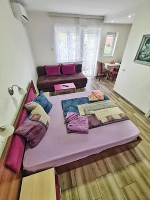 a large bed in a room with a couch at Vila Aleksandra 2 Studio 9 in Soko Banja