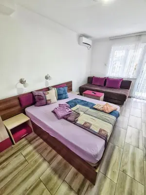 a bedroom with a large bed and a couch at Vila Aleksandra 2 Studio 9 in Soko Banja