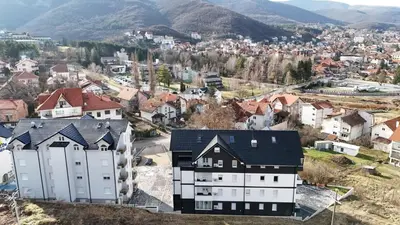 an aerial view of a city with buildings at MIL apartment Sokobanja in Soko Banja