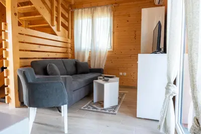 a living room with a couch and a television at Brvnare Janković in Goč
