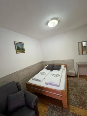 a bedroom with a bed and a couch in it at Lisine Ribnjak in Despotovac
