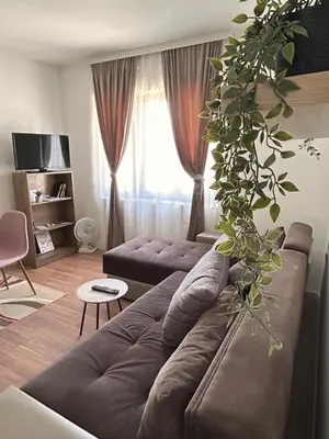 a living room with a couch and a plant at Apartmani Dana in Vranje