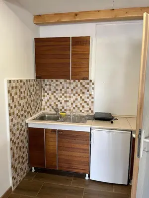 a kitchen with a sink and a dishwasher at Studio in Soko Banja