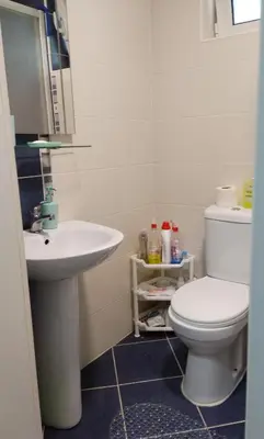 a bathroom with a white toilet and a sink at Apartman Sunshine in Vrnjačka Banja