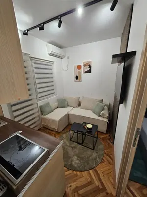 a living room with a couch and a table at Apartman Tara in Soko Banja