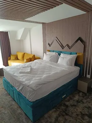 a bedroom with a large bed and a couch at SkyNest 605 Apartment in Kopaonik