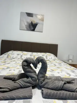 two snakes making a heart on a bed at LanDan Planet - free parking in Niš