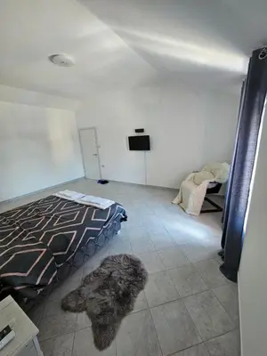 a bedroom with a bed and a tv in it at Stan na dan Crystal in Paraćin