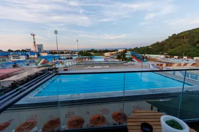a view of a swimming pool at a water park at Harmonia Lux Aqua park in Jagodina