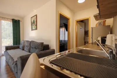 a kitchen and living room with a couch and a sink at Brvnara Dadi
