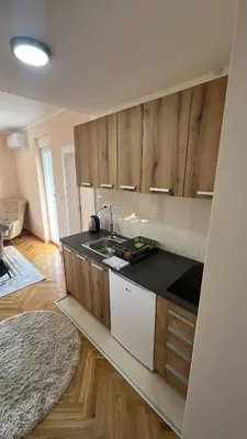 a kitchen with a sink and a counter top at Vrnjačka View apartments in Vrnjačka Banja