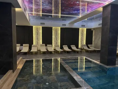 a conference room with chairs and a reflecting pool at Raccoon Paradise Apartment Residence Hill B19 in Kopaonik