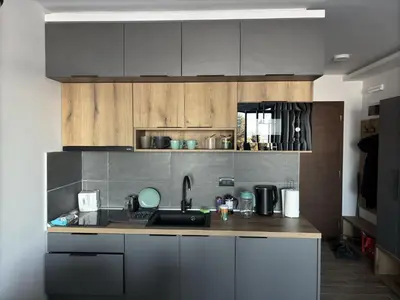 a kitchen with a sink and a counter top at Raccoon Paradise Apartment Residence Hill B19 in Kopaonik