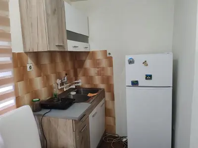 a small kitchen with a sink and a refrigerator at Apartmani Pegasus in Vranje