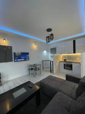 a living room with a couch and a table at Stan na dan Bor FREE PARKING in Bor