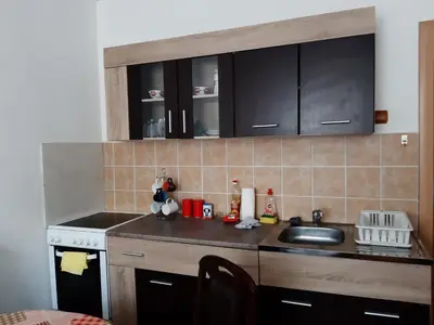 a kitchen with a sink and a counter top at Anika in Soko Banja