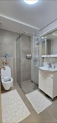 a bathroom with a shower and a toilet and a sink at Sanela's Peace in Vrnjačka Banja
