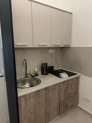 a kitchen with a sink and white cabinets at Apt1- Sokobanjica apartmani in Soko Banja