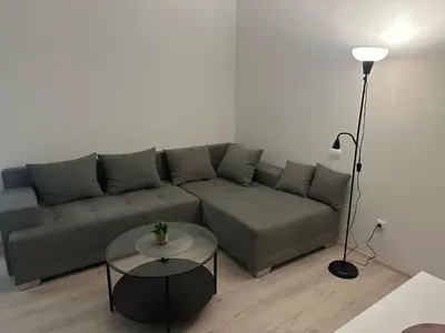 a living room with a couch and a table at Apt 2- Sokobanjica apartmani in Soko Banja