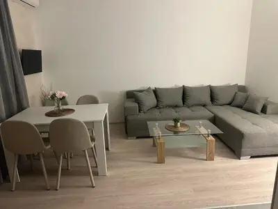 a living room with a couch and a table at Apt 6- Sokobanjica apartmani in Soko Banja