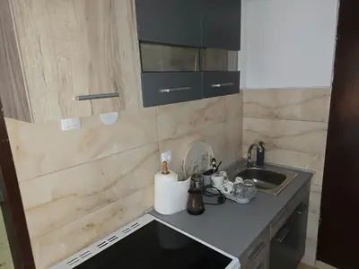a small kitchen with a sink and a counter at Seosko domaćinstvo Trajković