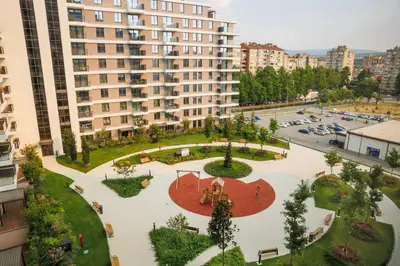 an aerial view of a park in a city at Grey Nest - Luxury Studio Apartment in Planet Residence, Niš in Niš