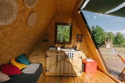 a room in a tent with a sink in it at Sve Mir in Boljevac