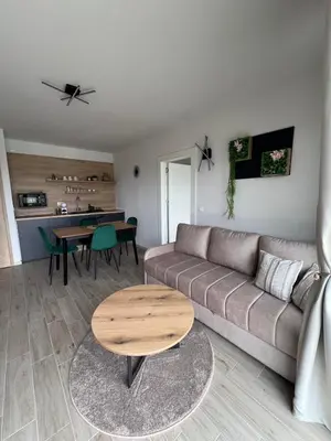 a living room with a couch and a table at LaLuna Houses in Lipova
