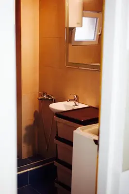a bathroom with a sink and a mirror and a toilet at Dolce Vita in Bukorovac