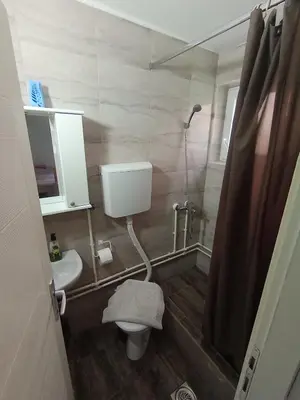 a bathroom with a toilet and a sink and a shower at Smeštaj Golubica 1 in Soko Banja